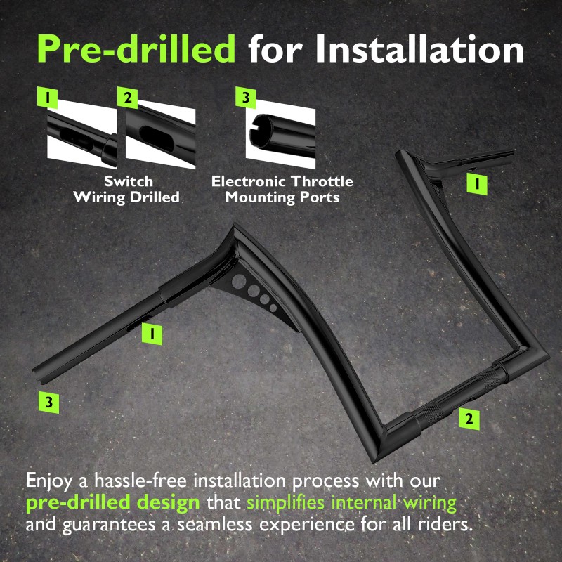 21ST Rise 12" Meathook Ape Hanger 1.25" Fat Bar Handlebars