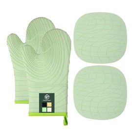 4 Pieces Oven Mitts and Pot Holders of Macaron Color Thickened Non-slip Silicone Kitchen Gloves, Heat Resistant up to 500F, Essential for Kitchen Baking(makal-lv)