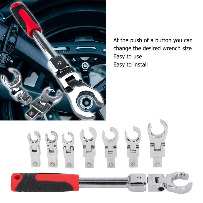 9Pcs Replaceable Wrench Set Flexible Head 180° Rotating Torsion Wrench