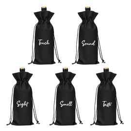 Black 5 Senses Gift Wine Bags for Him Her, Sight Smell Touch Taste Sound Gift Bags for Wedding, Birthday, Christmas, Anniversary, Valentine's Day