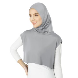 Women Muslim Instant Hijab with Fake Collar Extension Solid Color Stretchable Abaya Turban Half Tops Neck Chest Cover Islamic Prayer Head Scarf Ready to Wear (Light Grey)