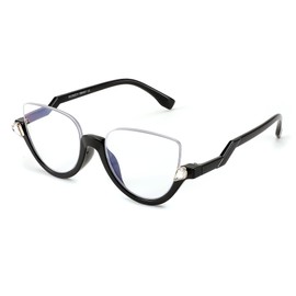 FEISEDY Reading Glasses for Women Fashion Half Frame Cat Eye Glasses Anti Glare Eyeglasses B0067 Black 3.0x