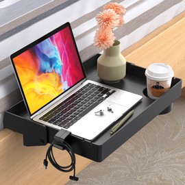 SPACELEAD Bedside Shelf for Bed & Top Bunk- College Dorm Room Essentials, Loft Bed Accessories, Clip On Nightstand Snack Organizer, Floating Bed Side Table Tray (Black，Plastic)