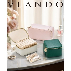 Vlando Small Jewellery Box Organiser, with 6 Velvet Jewelry Zipper Pockets, Storage for Bracelets, Rings,Earrings and Watch, Jewelry Case for Women Girls Valentines Day Gifts for Self Green