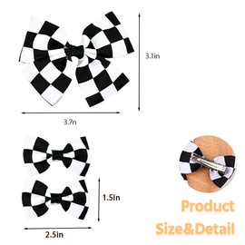 Checkered Hair Bow Clip for Women Racing Flag Hair Bow for Girls Black and White Checkered Flag Hair Accessories Bow Hair Clips Barrettes For Racing Fan Pigtail Bows Bowknot Hair Clip 3pcs