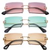 Rectangle Sunglasses for Men/Women Small Rimless Square Shade Eyewear (Green+Tea+Puple