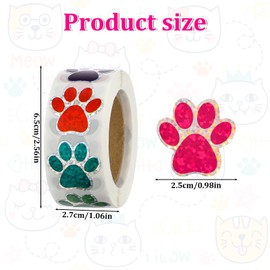 1000Pcs Dog Paw Stickers, Paw Print Sticker 1 Inch Self-Adhesive Glittery Puppy Stickers for Books Laptops Bottles Envelope DIY Crafts Supplies