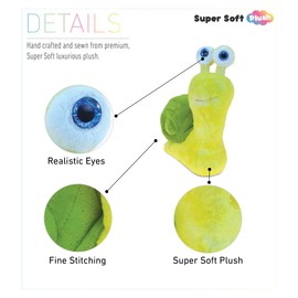 DolliBu Plush Snail Stuffed Animal - Soft Plush Huggable Big Eyes Yellow Snail, Adorable Playtime Land Snail Plush Toy, Cute Wild Life Cuddle Gifts for Kids & Adults - 9 Inch