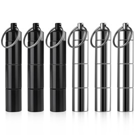 Grevosea Pack of 6 Pill Box Key Ring Mini Pill Box Waterproof Small Pill Box 3 Divisible Compartments Pill Box Aluminium Alloy Capsule Pill Box for On the Go Camping 9.1 cm