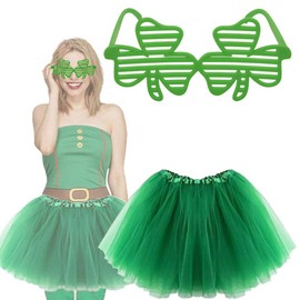 Lizzy Women's St Patrick's Day Tutu with with Giant Irish Sunglasses | Ladies Irish Fancy Dress Party Costume Accessory Green Skirt
