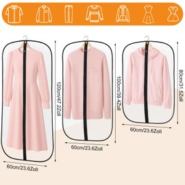 Dntorx Pack of 12 Garment Bags, 120/100/80 x 60 cm Garment Bags, PEVA Translucent Garment Cover with Zip, Garment Cover for Protecting Suit, Shirt, Clothes, Coat