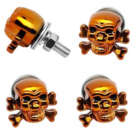 Skull License Plate Bolts & Screws for Car/Motorcycle/Truck, Decorative Rust-Proof License Plate Fasteners Hardware Kit with Frame Inserts (4-Pack,Orange)