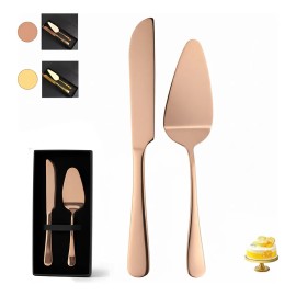 Cortador de Pastel GIEVULEO con Cuchillo y Pala de Acero Inoxidable Oro Rosa