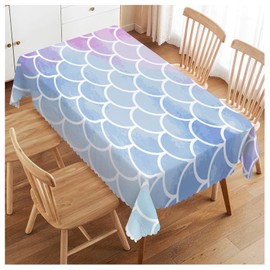 Walmsco Tablecloth Pink Purple Blue Mermaid Scale Pattern Decor For Dining Room Kitchen Rectangular Table Cover 132 * 178cm