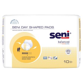 Seni Day Shaped Pads, 25" Length, Moderate Absorbency Incontinence Pads with a Dual Absorbent Core, 10 Count (1 Pack of 10) Unisex, Breathable with Extra Dry System