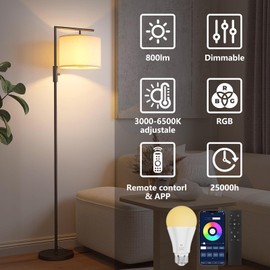 MXhme A19 Color Changing Light Bulb with Remote Control&App Control, 800LM 9W(60W Equivalent) Dimmable 3000K-6500K RGBWW,E26 Base 2.4GHz,Light Bulb for Home Decor,2Bulb&1Remote