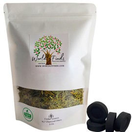 Cedar Tree Leaves with Charcoal Discs for Easy Burning, Smudging, Energy Cleansing, 100% Pure Organic & Sustainable, Natural Incense (3 Oz, Cedar Leaves)