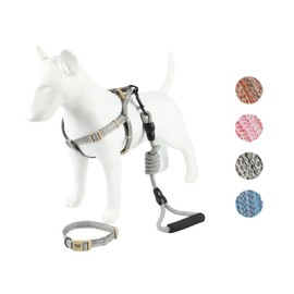 Barky Club Dog & Cat Harness Set – Adjustable Linen Leash, Collar & Harness – Breathable, Lightweight & Comfortable, Suitable for Small to Medium Pets (Grey, S)