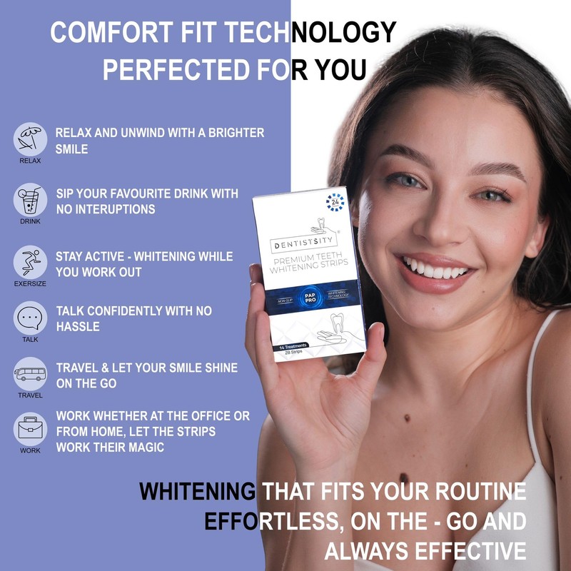 DENTISTSITY Teeth Whitening Strips - Professional Non-Peroxide Formula, 14-Day Treatment
