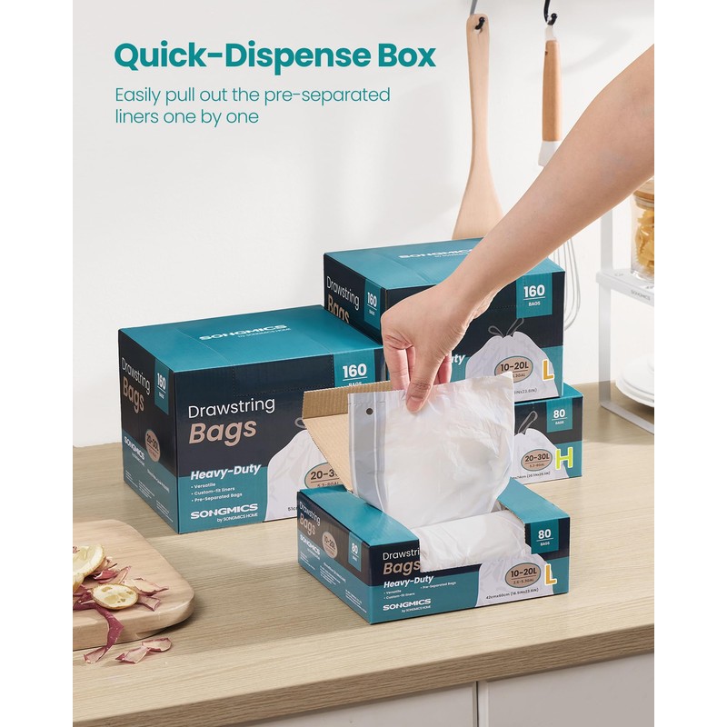 SONGMICS Trash Bags for 5.3 Gallon (20 L) Trash Cans,