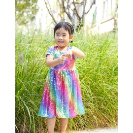 Cilucu Flower Girl Dress Baby Toddlers Sequin Dress Kids Party Dress Bridesmaid Wedding Gown Birthday Dress Hot Pink Rainbow 5T-6T