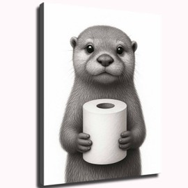 JJT Funny Bathroom Decor Cute Otter Black and White Wall Art (Unframed,8''x10'')