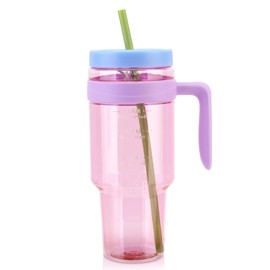 Cafezi 50oz Tritan Plastic Tumbler with Handle and Straw | Leak-Proof Cup with Time Marker | Reusable BPA-Free Clear Water Bottle | Wide Mouth | Gifts for Women Men Her Him
