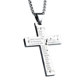 Cavalcade Cross Pendant for Car Rear View Mirror Lords Prayer Bible Verse Religious Ornament Auto Faith Amulet Christian Decor, Silver
