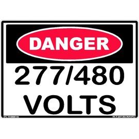 Safety Decal Unlimited Danger 277/480 3 Phase 120 220 240 Volts Electrical Cabinet Shock Death Warning Black Red 3" x 5" Rectangle OSHA Label Sticker Decal Made in USA (277/480 Volt)
