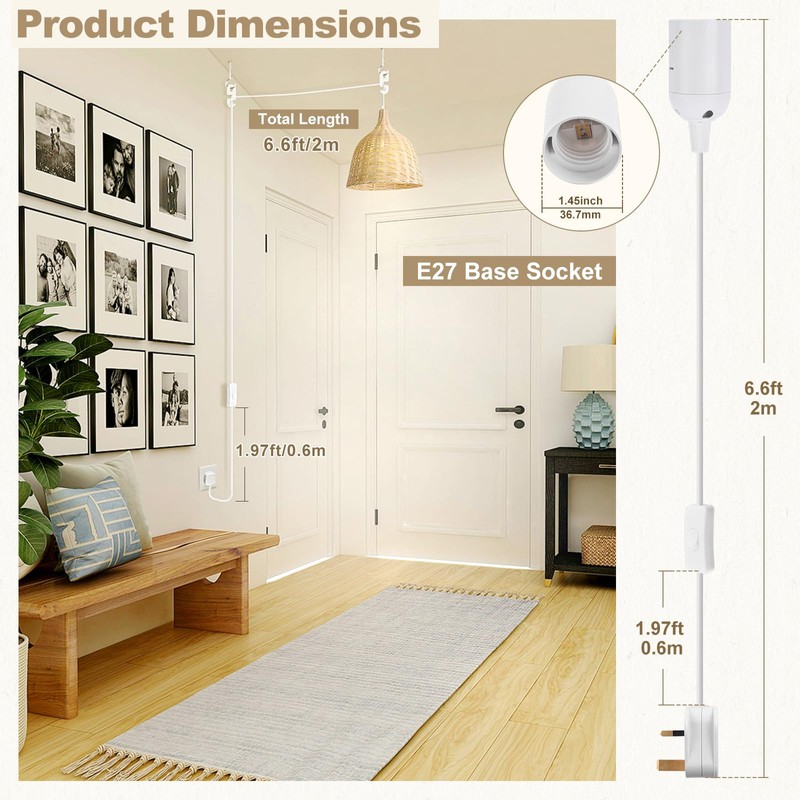 DiCUNO E27 Lampholder, Pendant Light Ceiling Lighting Fitting, Suspended Pendant