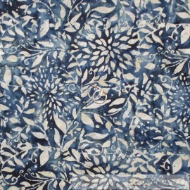 Kona Bay BonEful Fabric FQ Cotton Quilt Blue Cream Flower Tone BATIK Swirl Scroll Small S