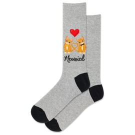 Hot Sox Men's Fun Wedding Groom Crew Socks-1 Pair Pack-Cool & Funny Husband Novelty Fashion Gifts, Meowied (Gray Heather), Shoe Size: 6-12