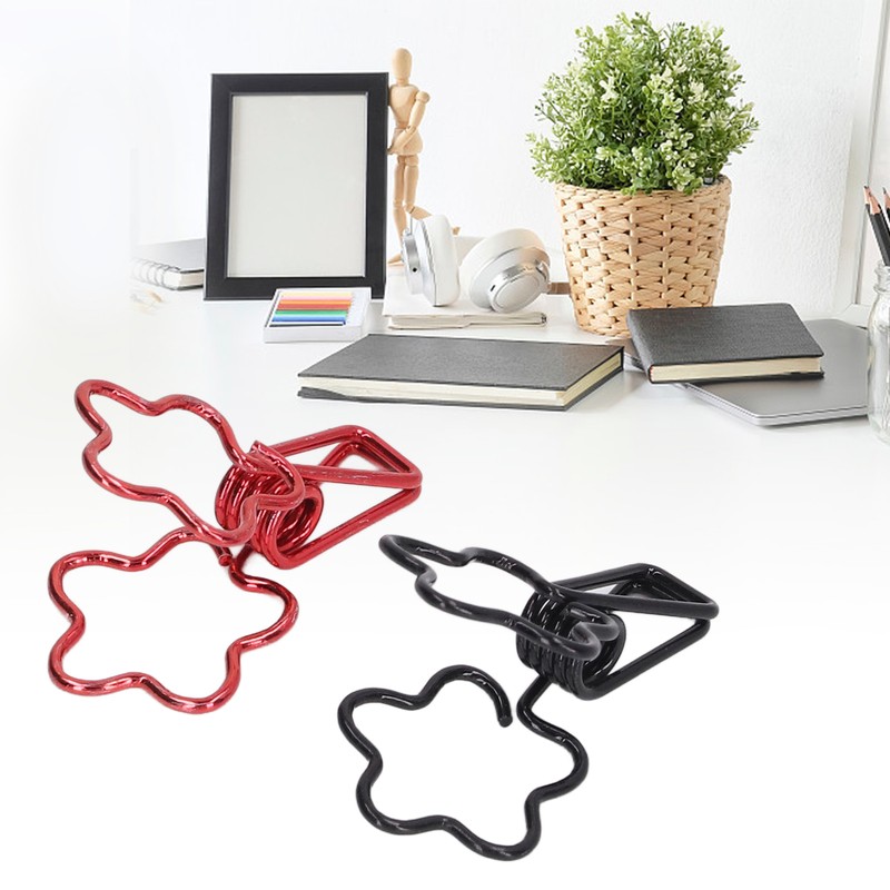 100pcs Binder Clips Black Red Cute Cartoon Flower Shape Metal