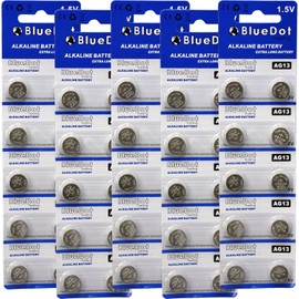 BlueDot Trading AG13 LR44 LR1154 SR44 A76 357A 303 357 LR44 Alkaline Button Coin Cell 1.5v Battery for Watches, calculators, and Toys, Quantity 50 Count