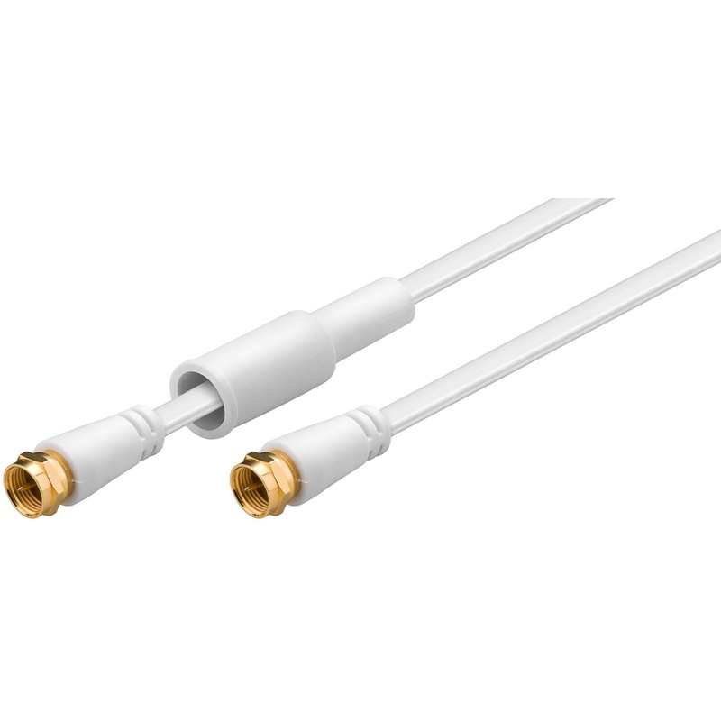 MANAX SAT coaxial cable, F-connector, shielded, flat, 10 m, white/gold-plated