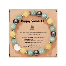 Yiyang 13th Birthday Gifts Bracelets Sweet 13 Thirteen Gifts Natural Stone Beaded Bracelets for Women 13 Year Old Birthday Gift Ideas 13th Birthday Bracelet