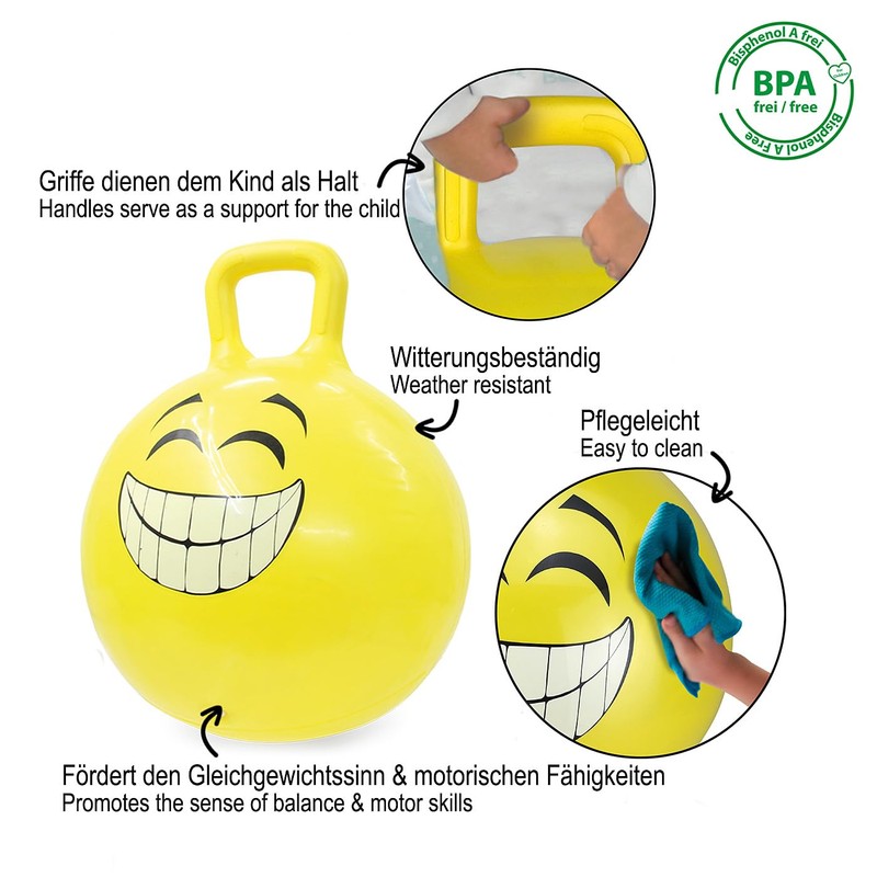 Jamara 460457 - Palla per saltare Smile giallo 450mm -