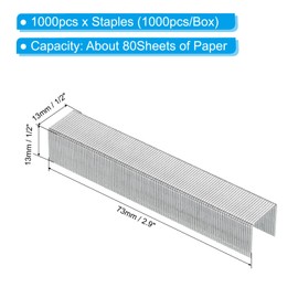 PATIKIL 23/13 Heftklammern für Hefter, 1000 Stück 1/2" Beinlänge Standard Flachklammer Meißelspitze Heftklammern Jam-Free für Büro Desktop Home Supplies, Silber