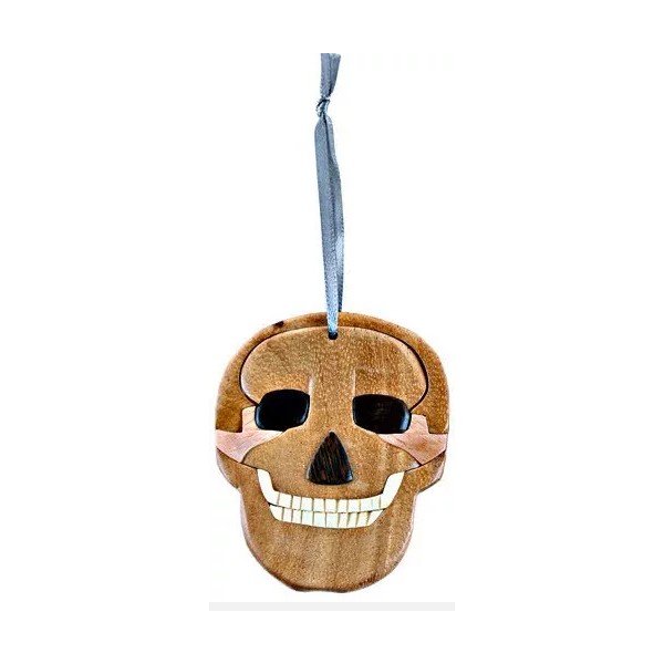 Unbranded Skull - Double-sided Wood Intarsia Christmas Tree Ornament -