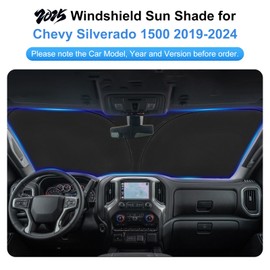 Car Sun Shade for 2019-2024 Chevy Silverado 1500 Accessories Windshield Sunshade Cover Front Window Shade Custom Fit Silverado 1500 Sun Visor Protector Foldable Blocks UV Rays