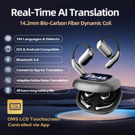 AI Translation Earbuds,Real Time Translator,Supports 144 Languages & Dialects, LCD Touchscreen for Smart Control, Compatible with iOS & Android,Perfect for Travel,Business, International Communication