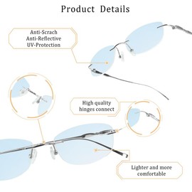 LifeArt Pure Titanium Frame Glasses/Blue Light Blocking Reading Glasses, Reduce Eyestrain, Stylish for Men and Women(Silver,+1.50 Magnification)