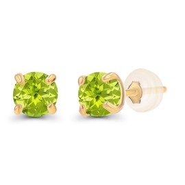 Genuine 14K Solid Yellow Gold 3mm Round Natural Green Peridot August Birthstone Stud Earrings For Women
