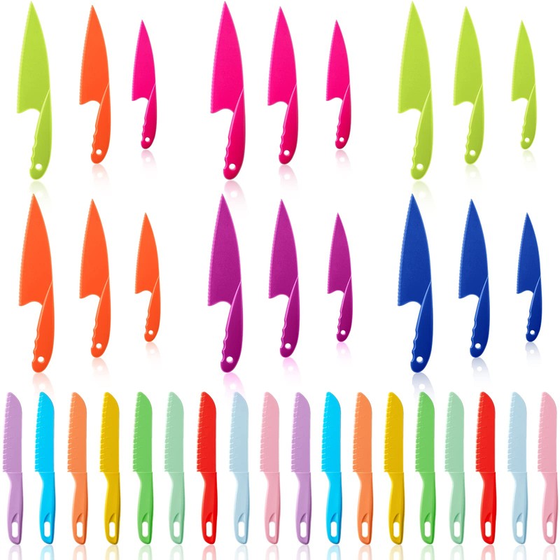 Mixweer 36 Pcs Kids Plastic Kitchen Knives Children's Safe Cooking