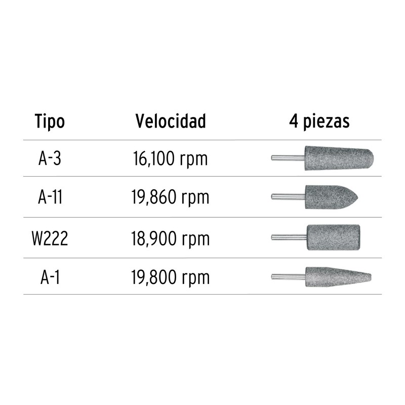 Truper JPM-4I, Juego de 4 piedras montadas zanco 1/4" acero