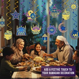 Lunarae Ramadan Decorations 30 Pendants I 30 Ramadan Ornaments I Shining Gold foil, Blue and Purple I Ramadan Decorations for Home 2024 I Eid Mubarak Decorations I ديكور عيد مبار