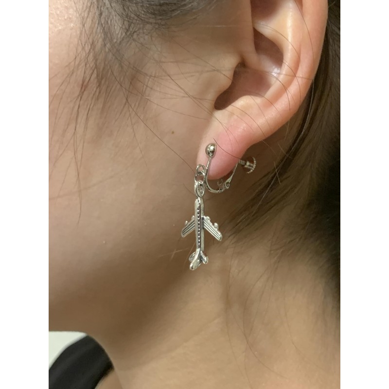 airplane jet aircraft flight brass earrings silver color earrings, No