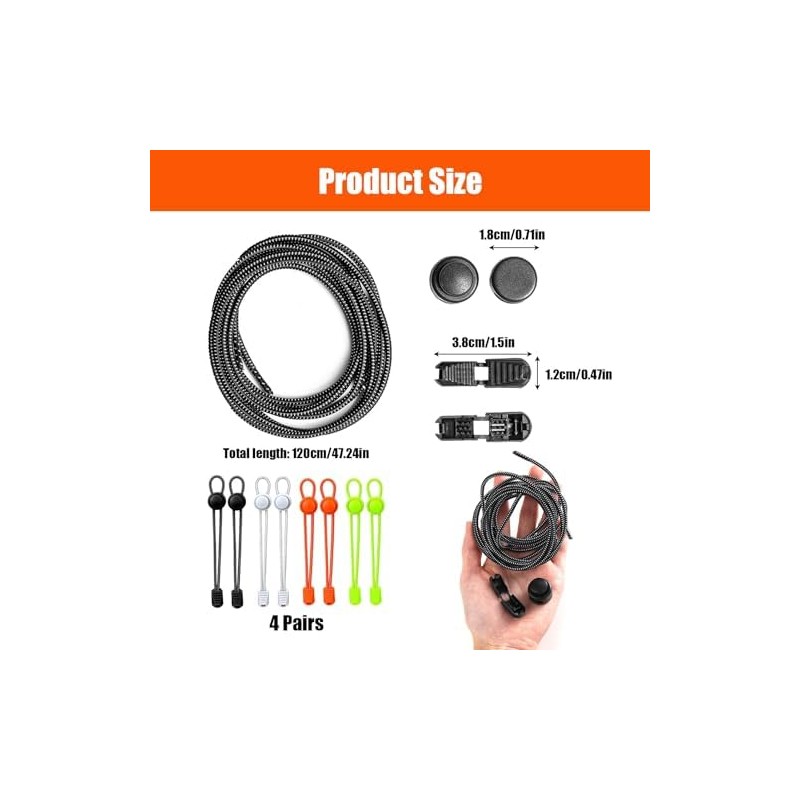 4 Pares Cordones Elasticos para Tenis, Agujetas Elasticas, Ajustables con