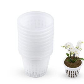 Orchid Pots for Repotting,10 Pack 3 Inch Net Cup Pots with Holes and Saucers,Net Pot,Plastic Orchid Pots, Mesh Pot Net Cup Basket Hydroponic(White)