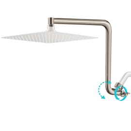 Rain Shower Head Extension Arm, Upgrade 12 Inch Metal Shower Extend Arm, Height/Angle Adjustable Curved Showerhead Extender with 1/2 Universal Connection, Flexible Rise or Lower Shower Head Nickel